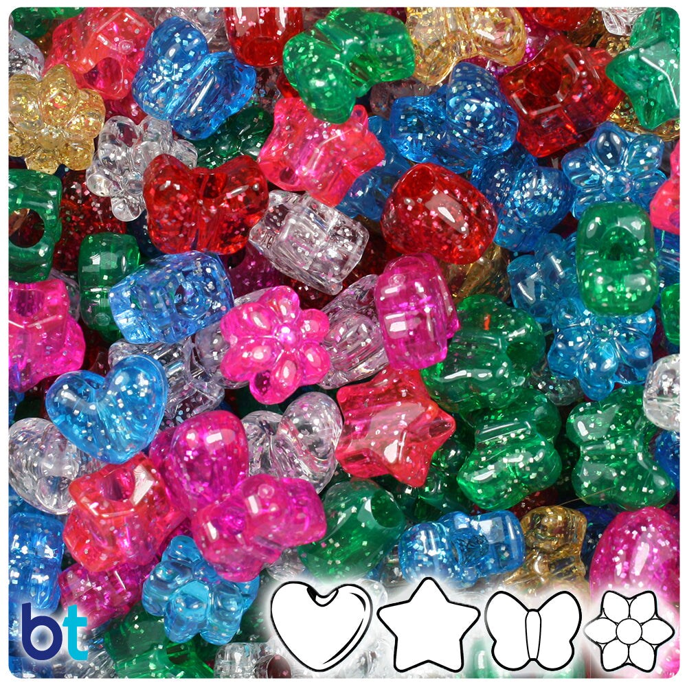 BeadTin Classic Sparkle Mix 13mm Small Shape Mix Plastic Pony Beads (4oz)