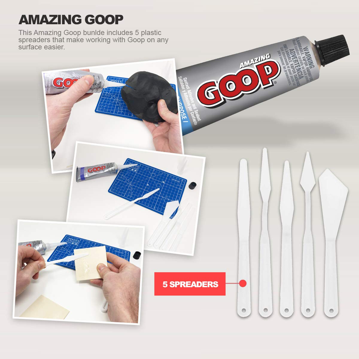 Amazing Goop All Purpose Glue 3.7oz, 10 Snip Tips, Pixiss Spreader Tools