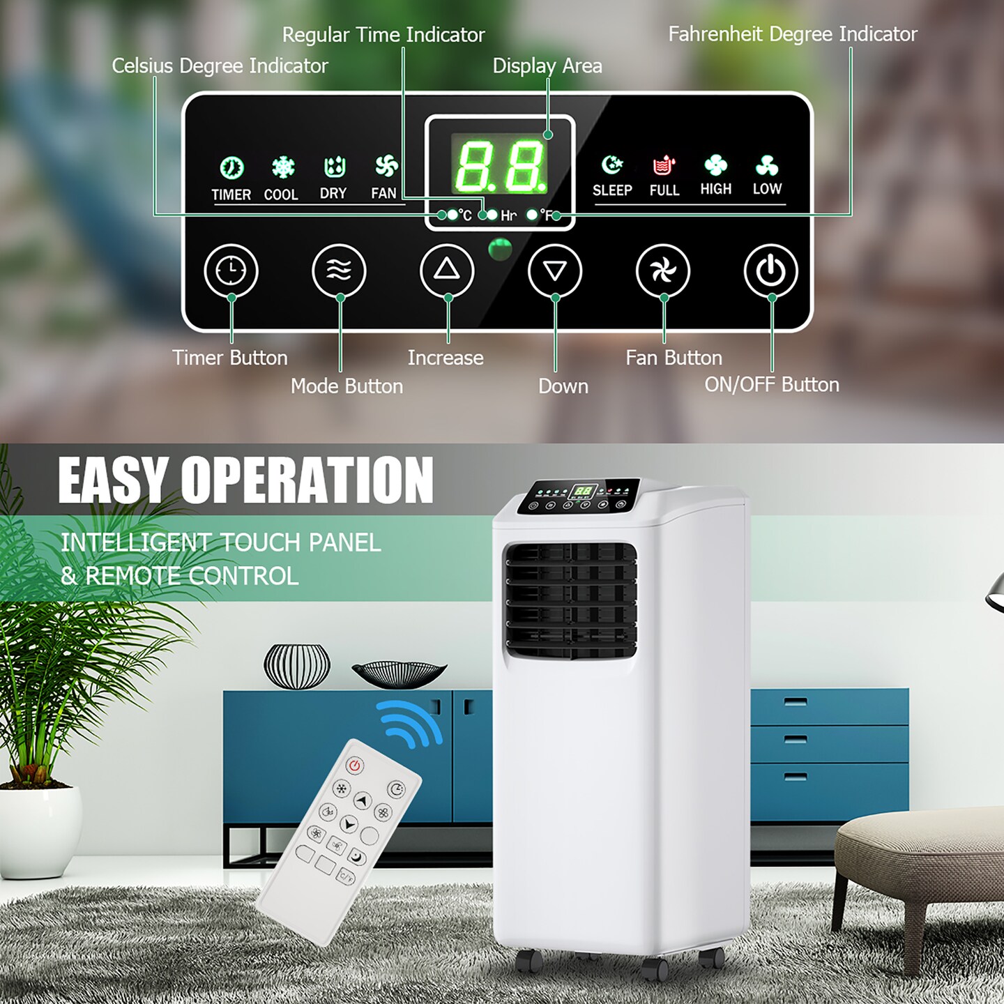 Costway 5500 BTU (9000 BTU ASHRAE) 3-in-1 Portable Air Conditioner w/Built-in Dehumidifier and Window Kit