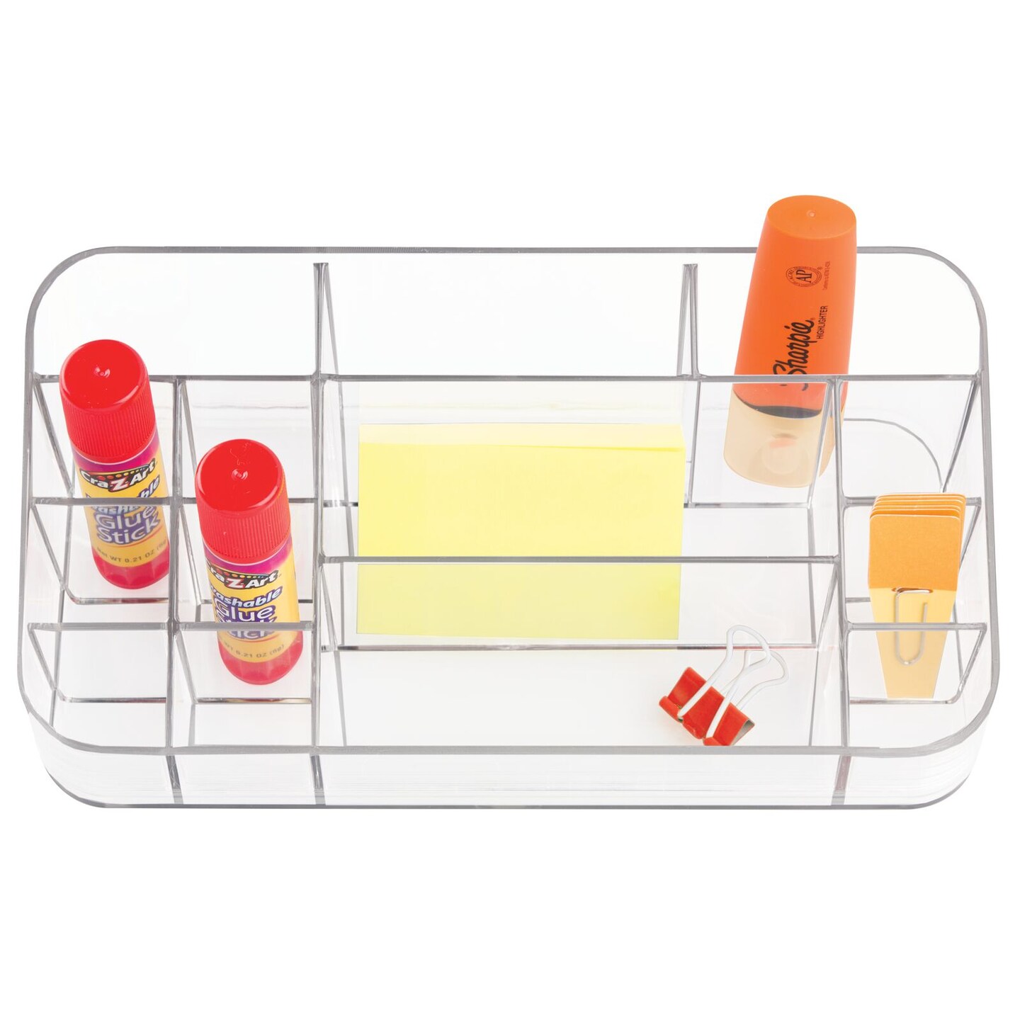mDesign Plastic Home, Office Storage Bin, Divided Desk Organizer - Clear