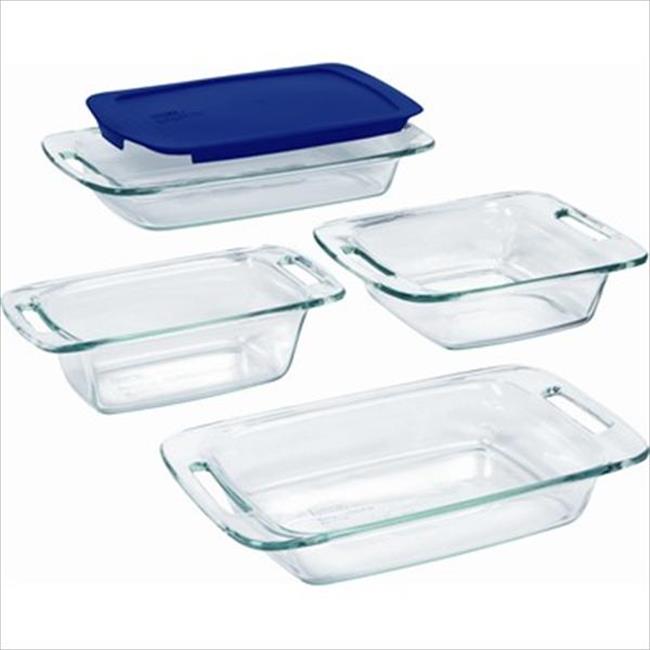 Pyrex 1093842 Glass Easy Grab Bake Set with Blue Plastic Cover - 5 Pieces