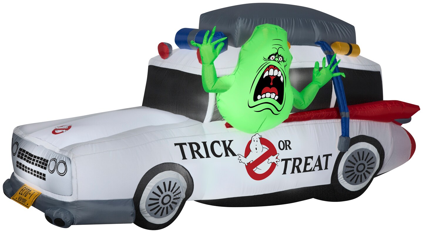 7&#x27; Gemmy Airblown Ghostbuster&#x27;s Ecto-1 Mobile w/ Slimer Yard Decoration 552108