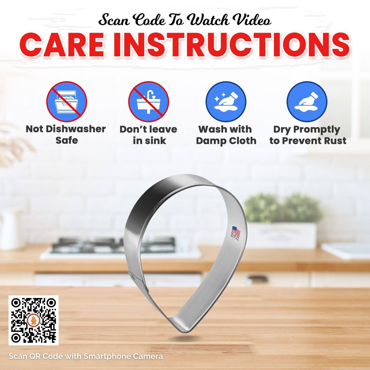 Tear Drop Cookie Cutter 3 7/8 in, CookieCutter.com, Tin Plated Steel, Handmade in the USA