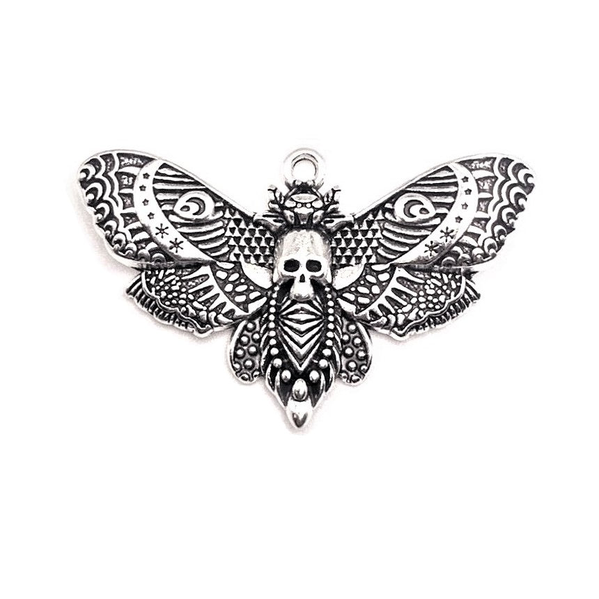 1, 4 or 20 Pieces: Large Silver Death&#x27;s Head Moth Charms, 25x41mm