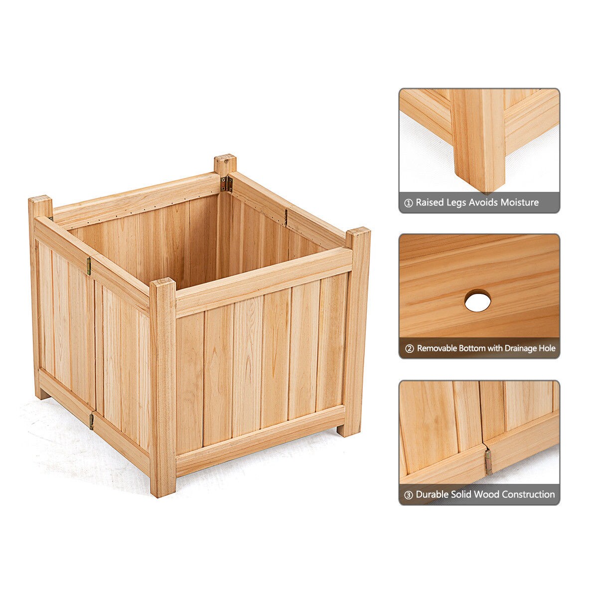 Costway Square Wood Flower Planter Box Raised Vegetable Patio Lawn Garden folding