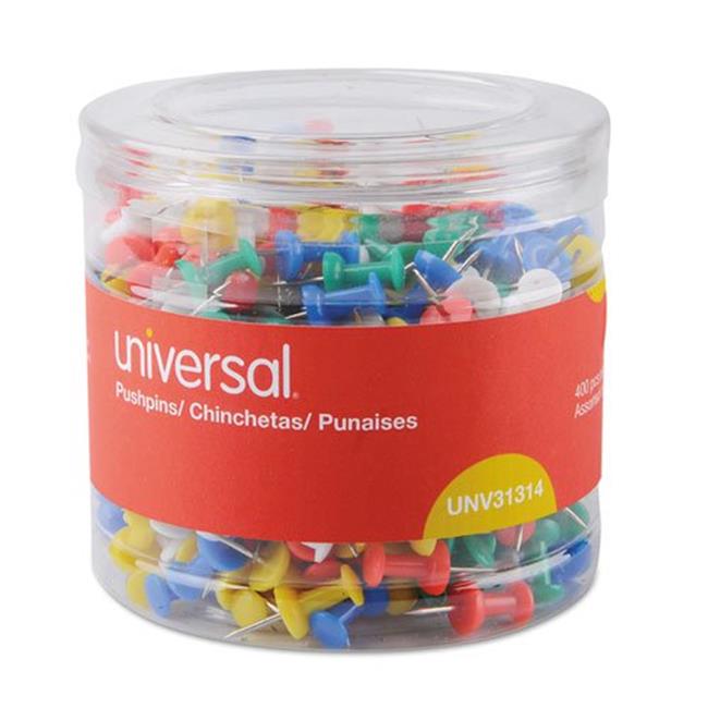 Universal Office Products UNV 0.37 in. Colored Push Pins - Plastic, Assorted - 400 Per Pack
