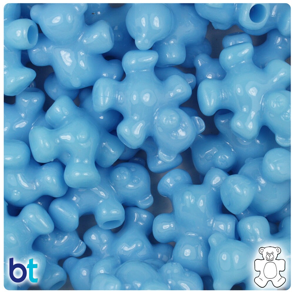 BeadTin Baby Blue Opaque 25mm Teddy Bear Plastic Pony Beads (24pcs)