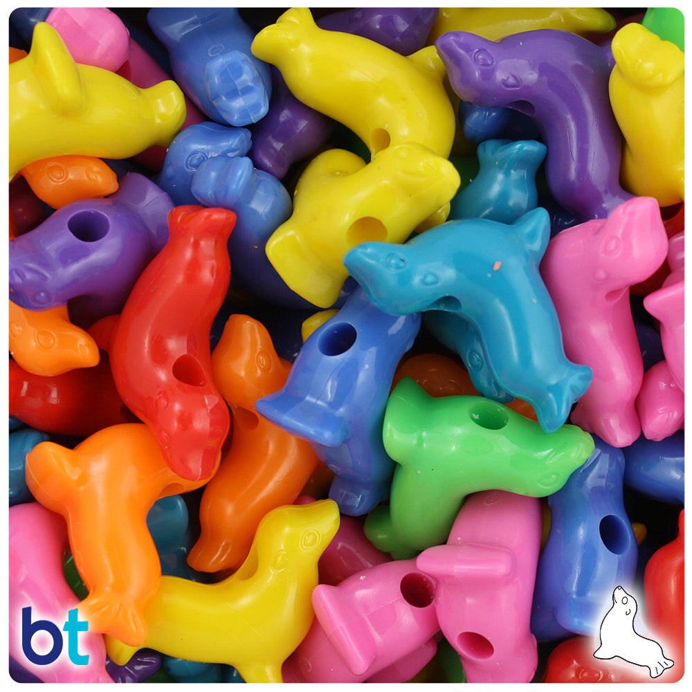BeadTin Circus Mix Opaque 24mm Seal Plastic Pony Beads (24pcs)