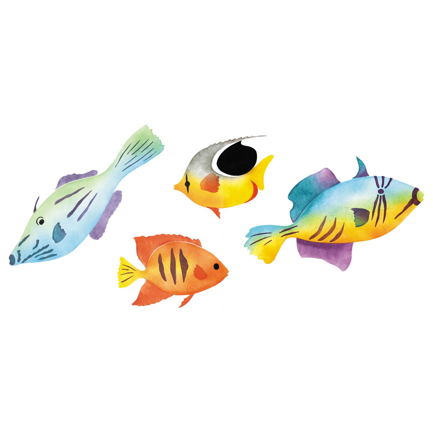 Four Fish Wall Stencil | 2707 by Designer Stencils | Animal &#x26; Nature Stencils | Reusable Art Craft Stencils for Painting on Walls, Canvas, Wood | Reusable Plastic Paint Stencil for Home Makeover | Easy to Use &#x26; Clean Art Stencil