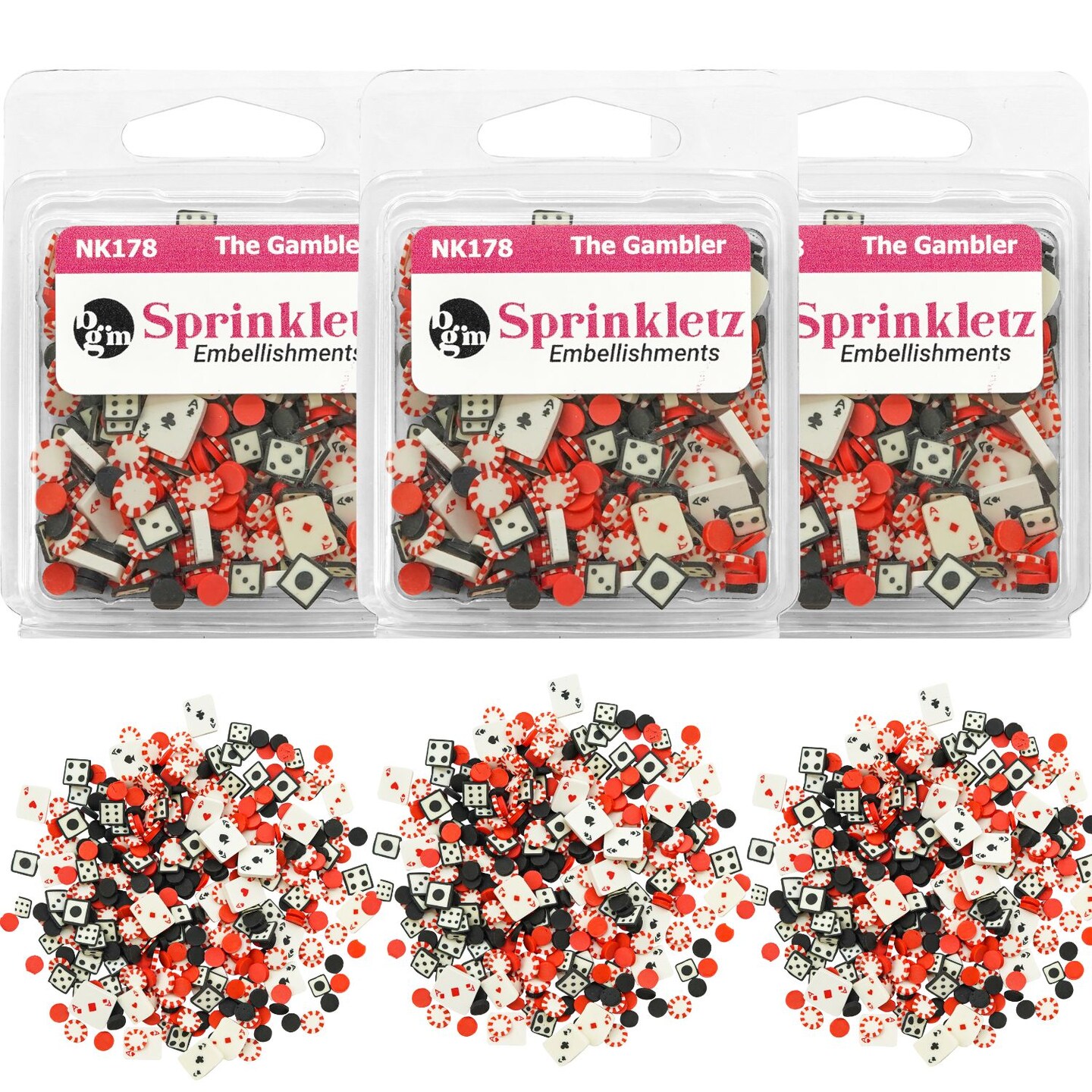 Buttons Galore Sprinkletz DIY Craft Embellishment Polymer Clay Pieces 36 Grams - 3 Packs of The Gambler