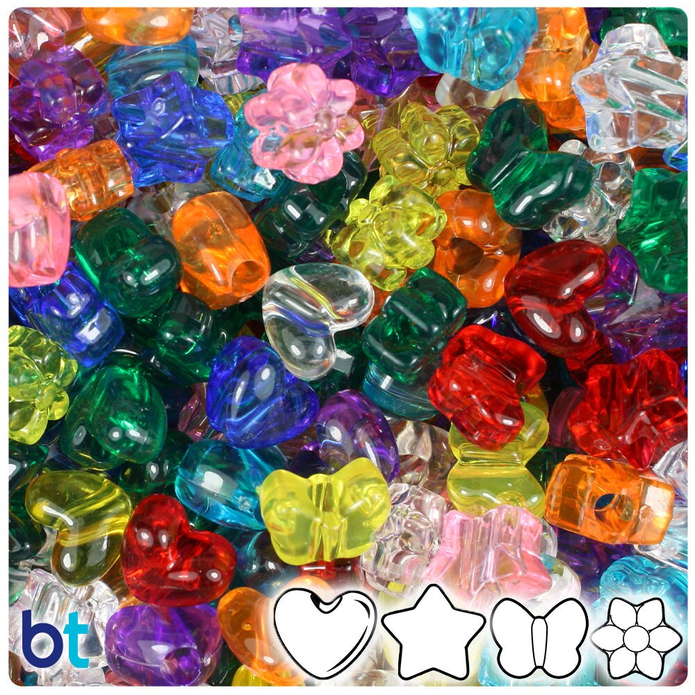 BeadTin Transparent Mix 13mm Small Shape Mix Plastic Pony Beads (4oz)