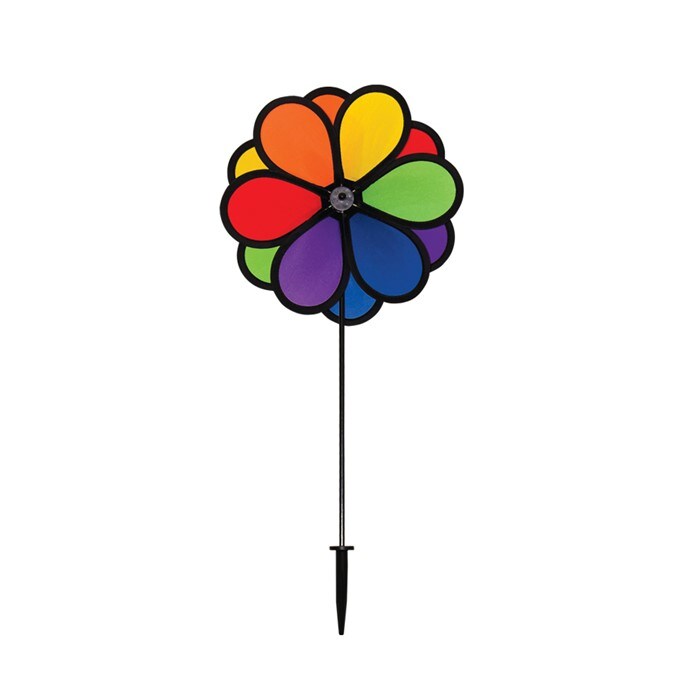 In the Breeze 10 Inch Rainbow Double Dazy Flower - Colorful Wind Spinner for your Yard and Garden