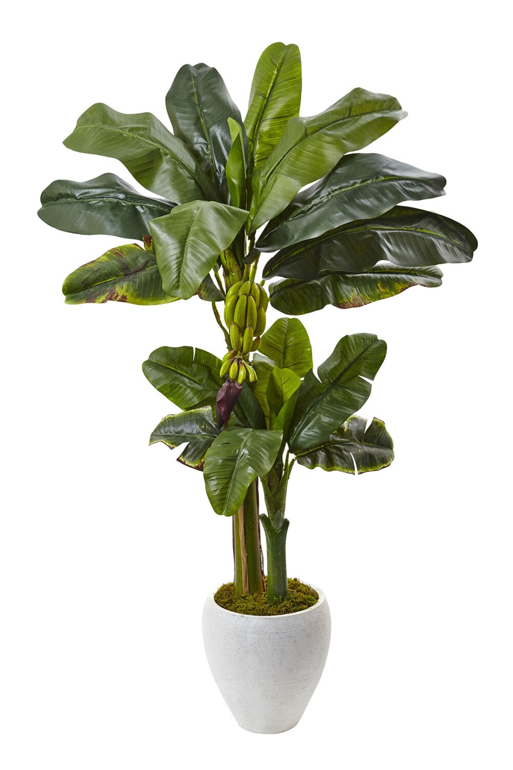 Nearly Natural Double Stalk Banana Tree in White Planter