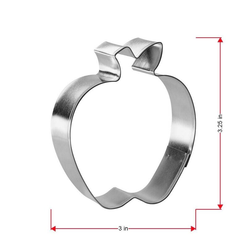 Apple with Leaf Cookie Cutter 3.25 in, CookieCutter.com, Tin Plated Steel, Handmade in the USA