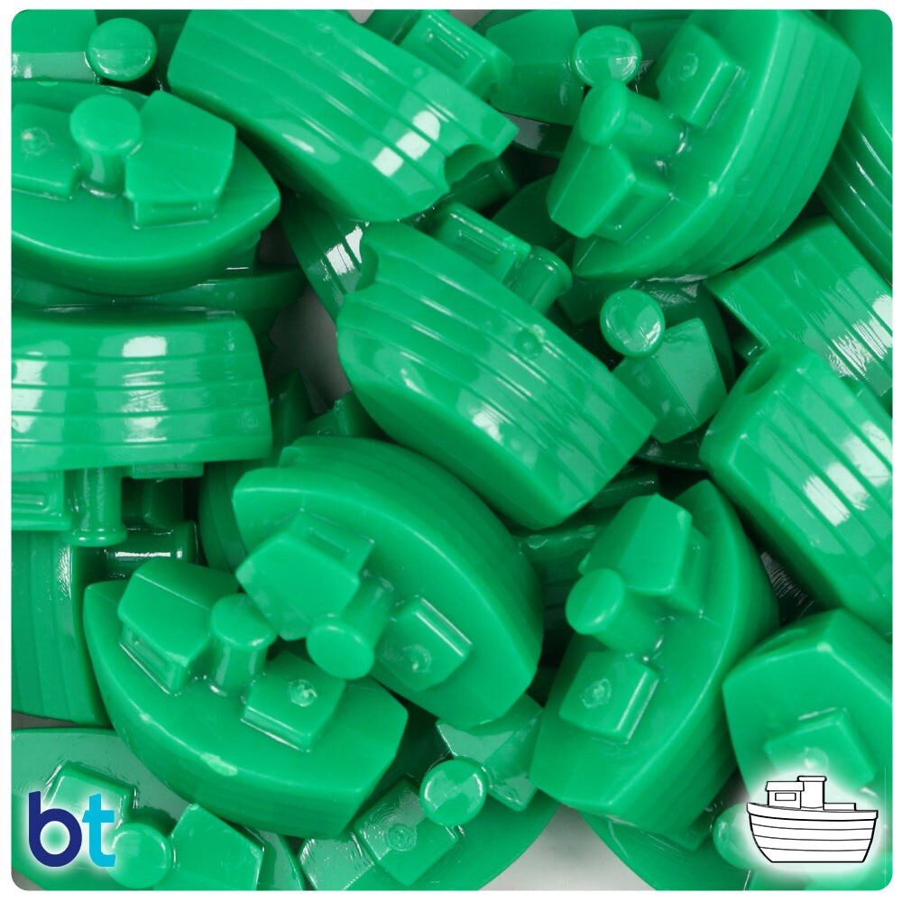 BeadTin Green Opaque 25mm Boat Plastic Pony Beads (24pcs)