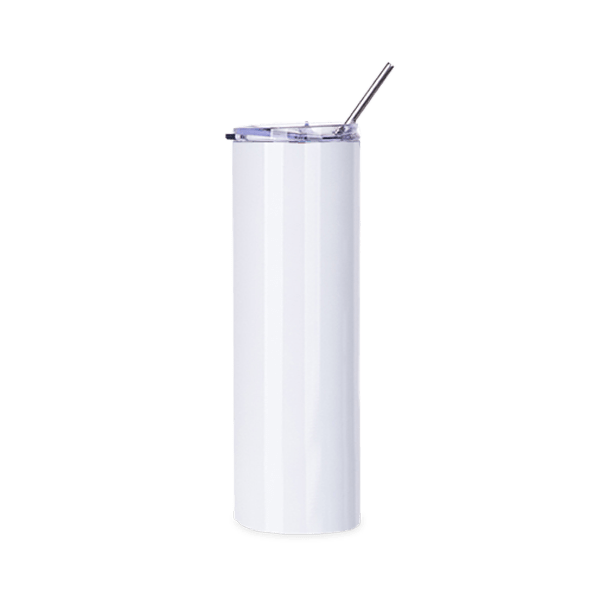 30oz Straight Stainless Steel Tumbler with Straw &#x26; Lid (White)