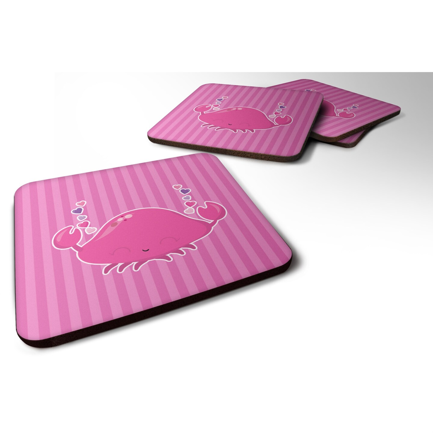 &#x22;Caroline&#x27;s Treasures Pink Crab Foam Coaster Set of 4, 3.5, Multicolor&#x22;