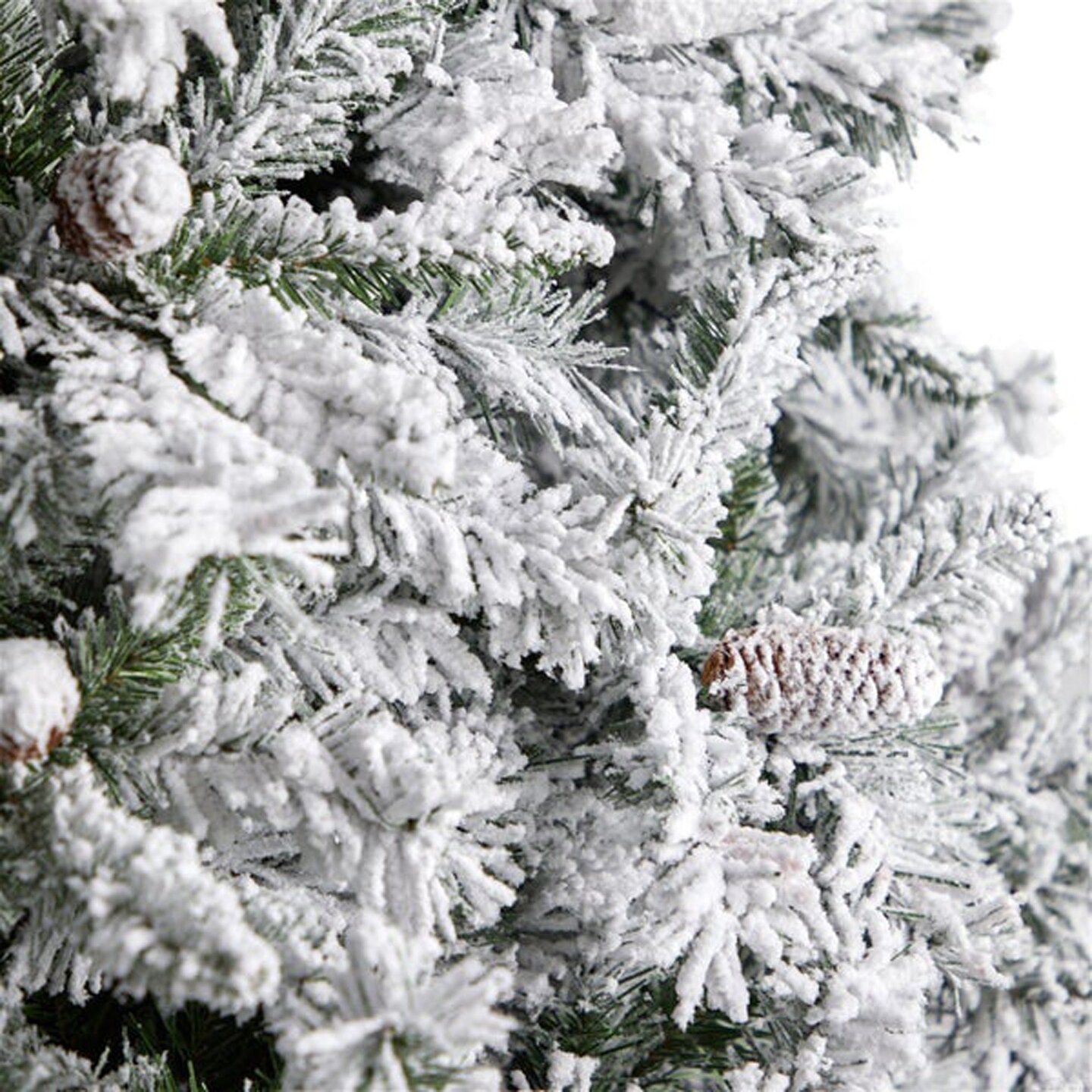 Nearly Natural Home Decorative 10&#x27; Flocked White River Mountain Pine Artificial Christmas Tree with Pinecones and 800 Clear LED Lights