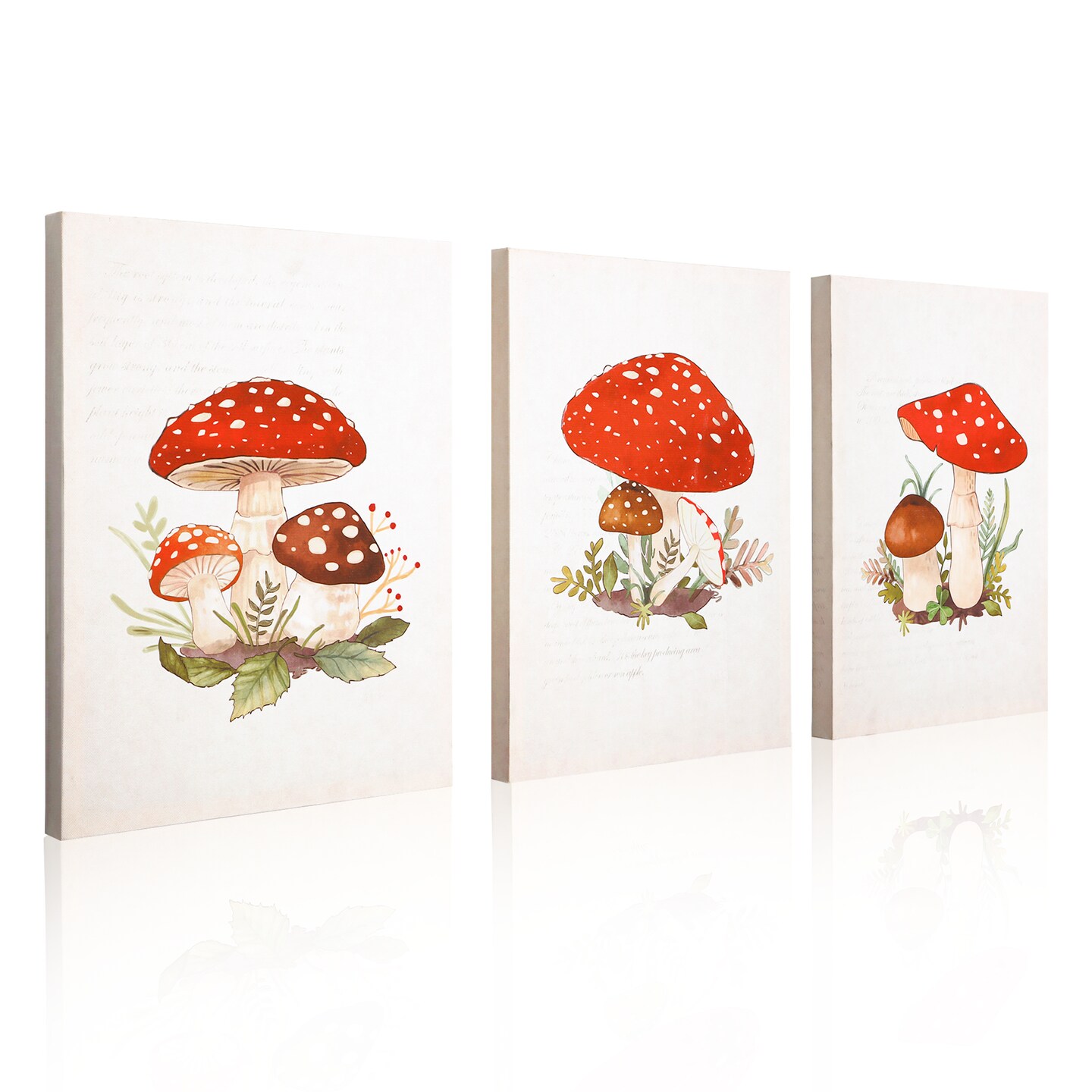 12"x15.9" Mushroom Wall Decor Canvas Wall Art 3 Piece Framed Wall Art
