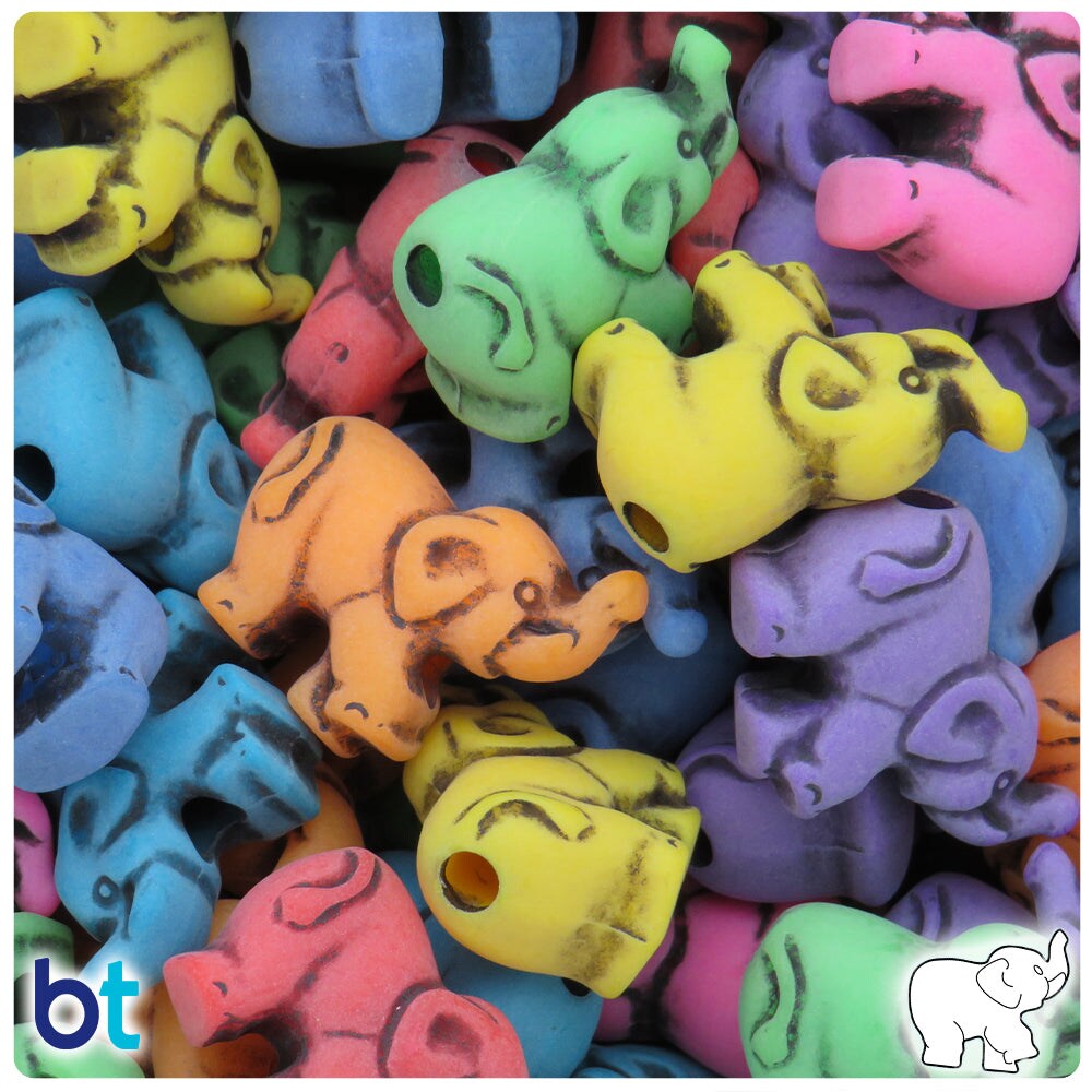 BeadTin Circus Antique Mix 25mm Elephant Plastic Pony Beads (24pcs)