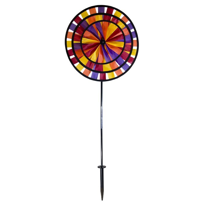 In the Breeze Autumn Triple Wheel Spinner- Ground Stake Included - Fall Themed Decor for your Yard and Garden