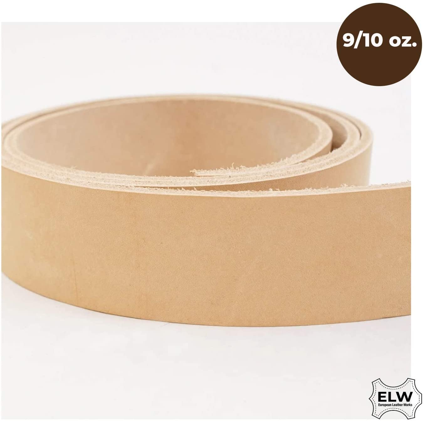 ELW Import Tooling Leather 9/10 oz Natural Belt Blanks/Strips/Straps from Full Grain Vegetable Tanned Leather (1-3/4" x 50")