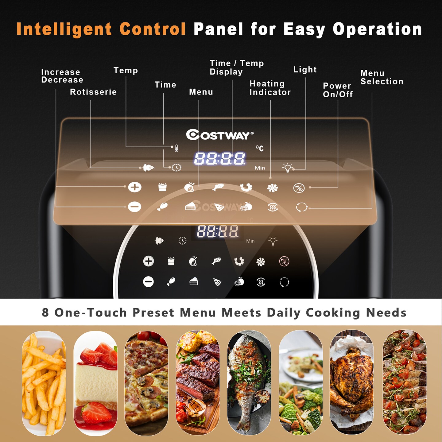Costway 8-in-1 Air Fryer 10.6QT Digital Toaster Oven Rotisserie w/ Accessories