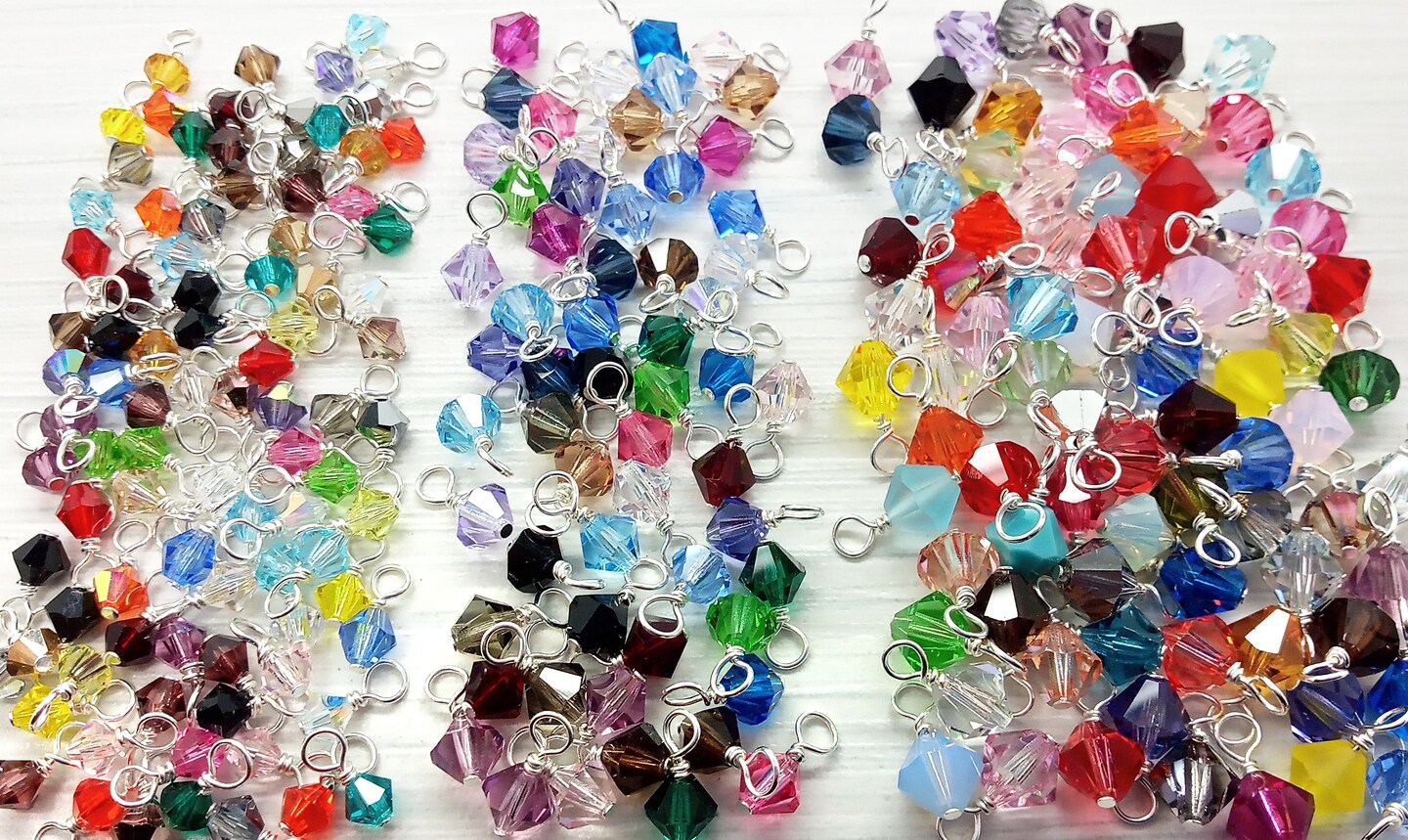 Wholesale Crystal Bicone Bead Charms, 500 pc Bulk Mixed Colors in 4mm 5mm and 6mm, Adorabilities