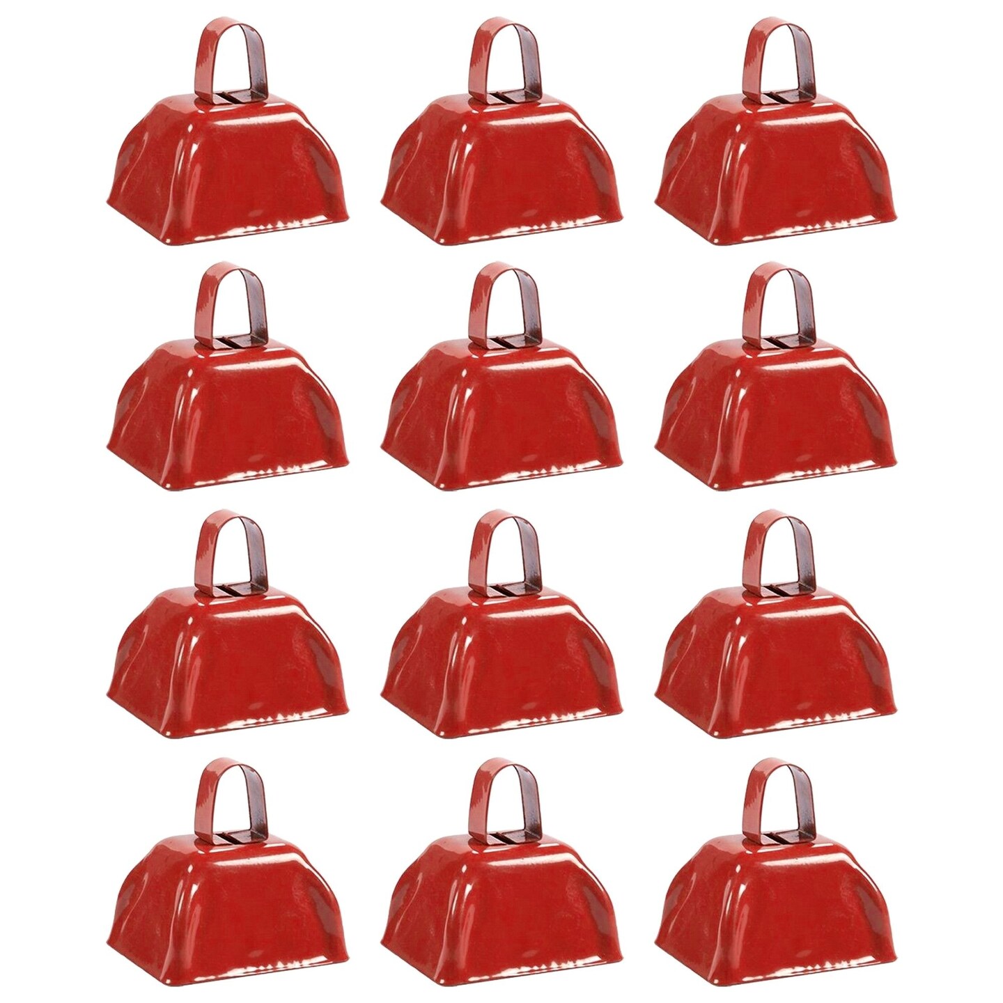 12 Pack Red Cow Bells Noise Makers with Handle, Hand Percussion