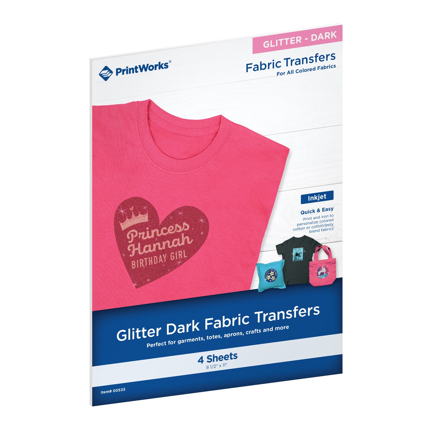 Printworks Glitter Dark Fabric Transfers, for All Colored Fabrics, 4 Sheets, Inkjet, 8.5 x 11, (00533)