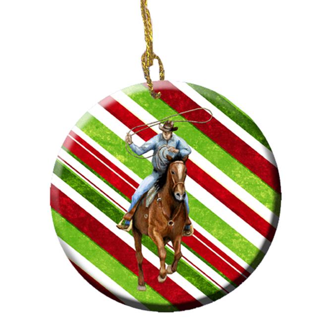 Horse Roper Candy Cane Holiday Christmas Ceramic Ornament, 2.81 Dia