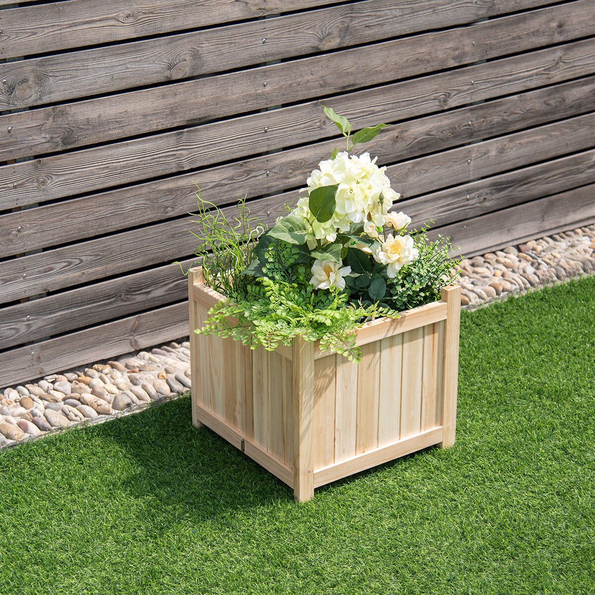 Costway Square Wood Flower Planter Box Raised Vegetable Patio Lawn Garden folding
