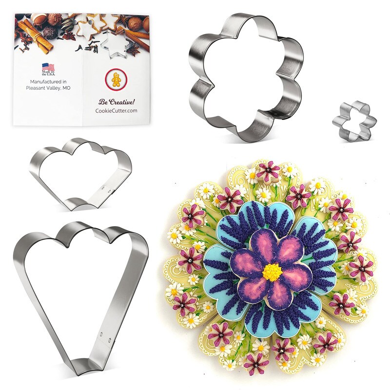 CookieCutter.com Mother's Day Cookie Platter 4 Pc Set HS0454 - Flower Theme Cookie Platter, Tin Plate Steel, Made in the USA