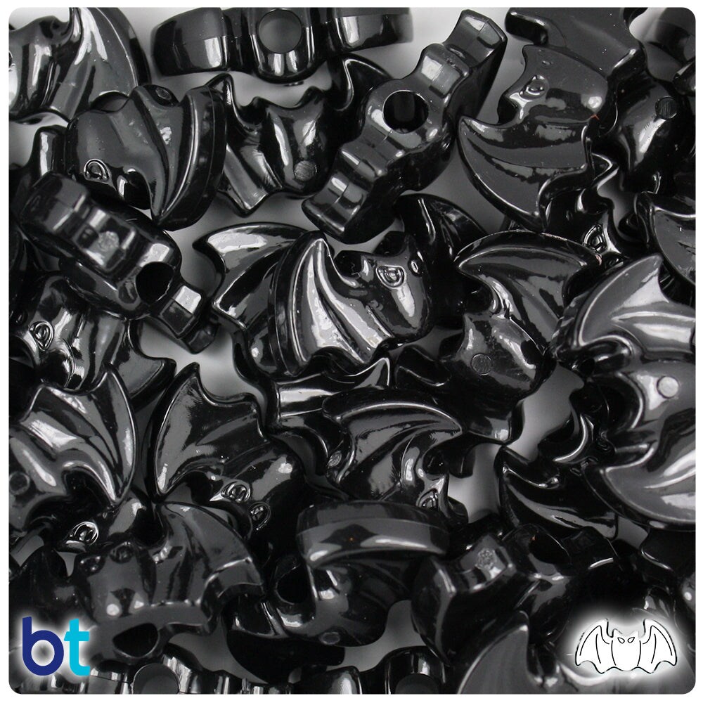 BeadTin Black Opaque 25mm Bat Plastic Pony Beads (24pcs)