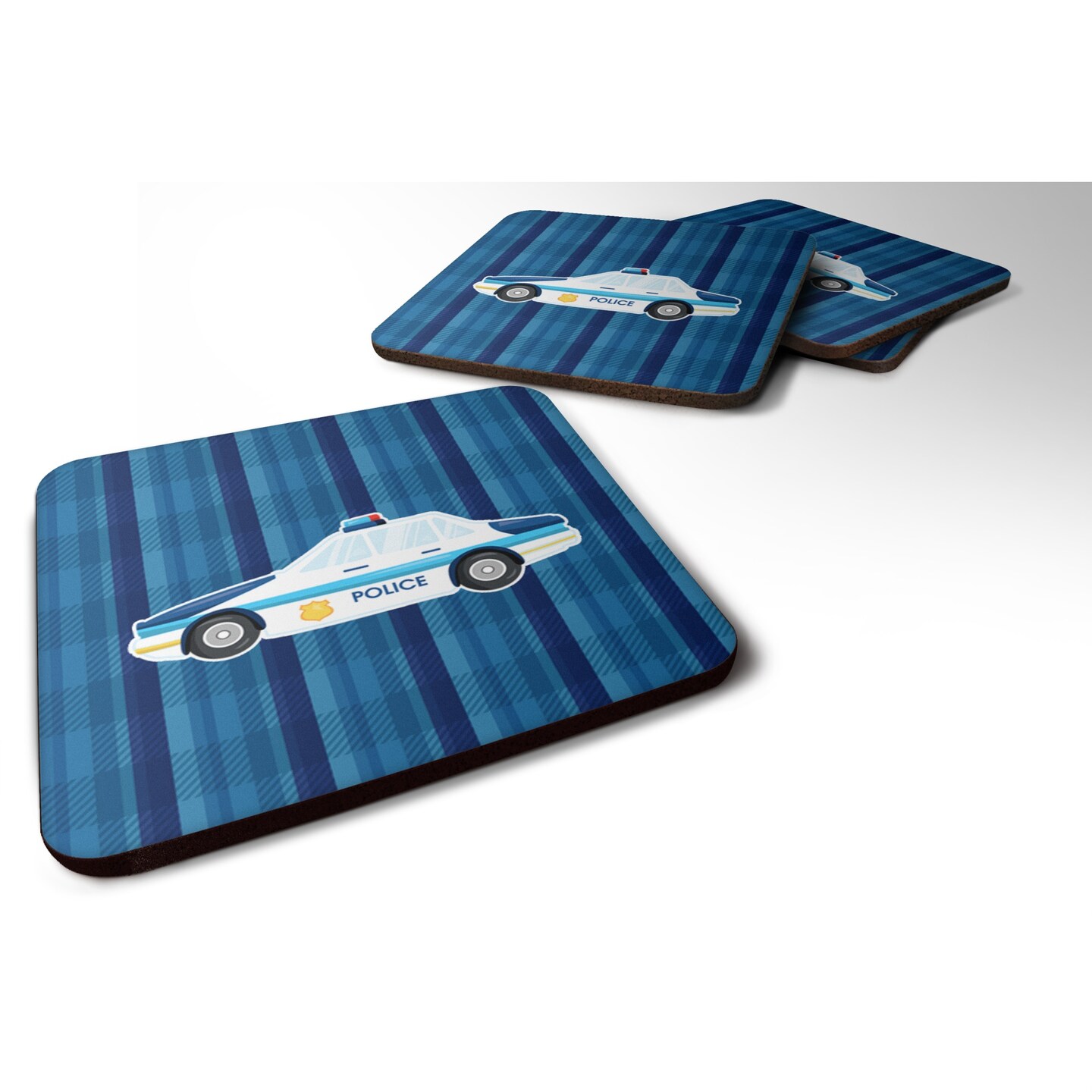 &#x22;Caroline&#x27;s Treasures Police Car Foam Coaster Set of 4, 3.5, Multicolor&#x22;