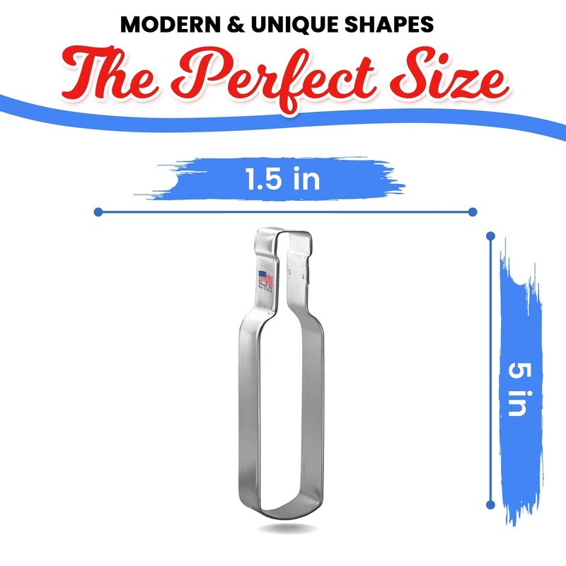 Wine Bottle Cookie Cutter 5 Inch, CookieCutter.com, Tin Plated Steel, Handmade in the USA