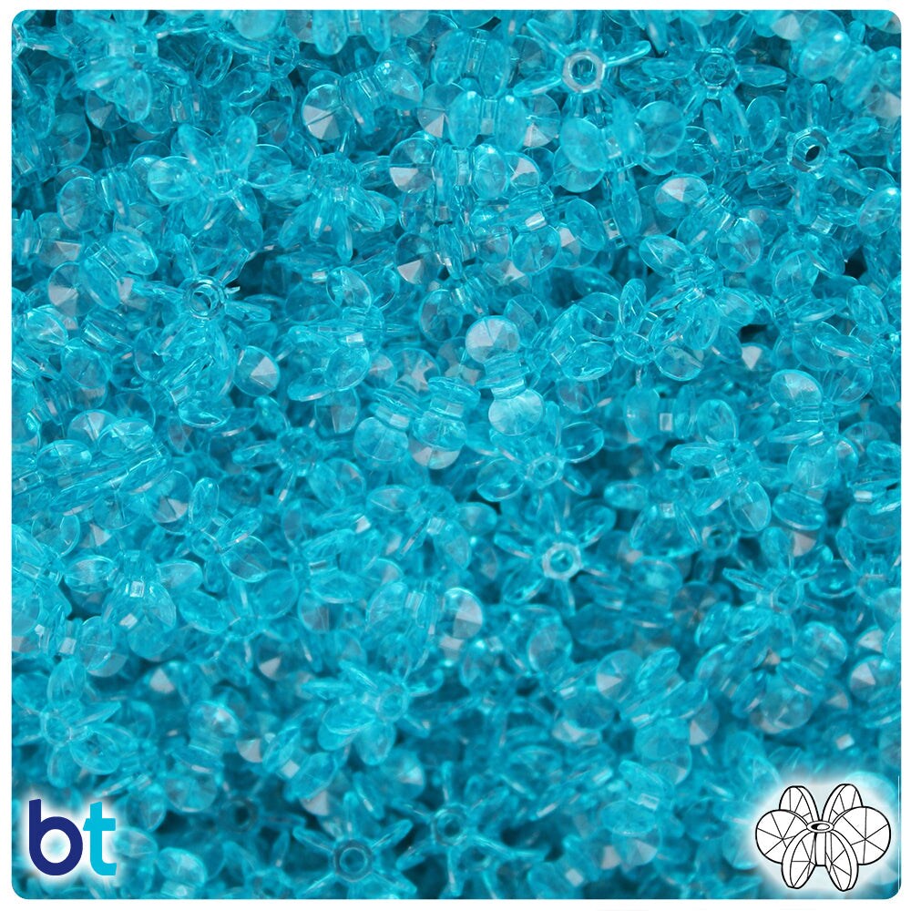 BeadTin Teal Transparent 10mm SunBurst Plastic Craft Beads (450pcs)