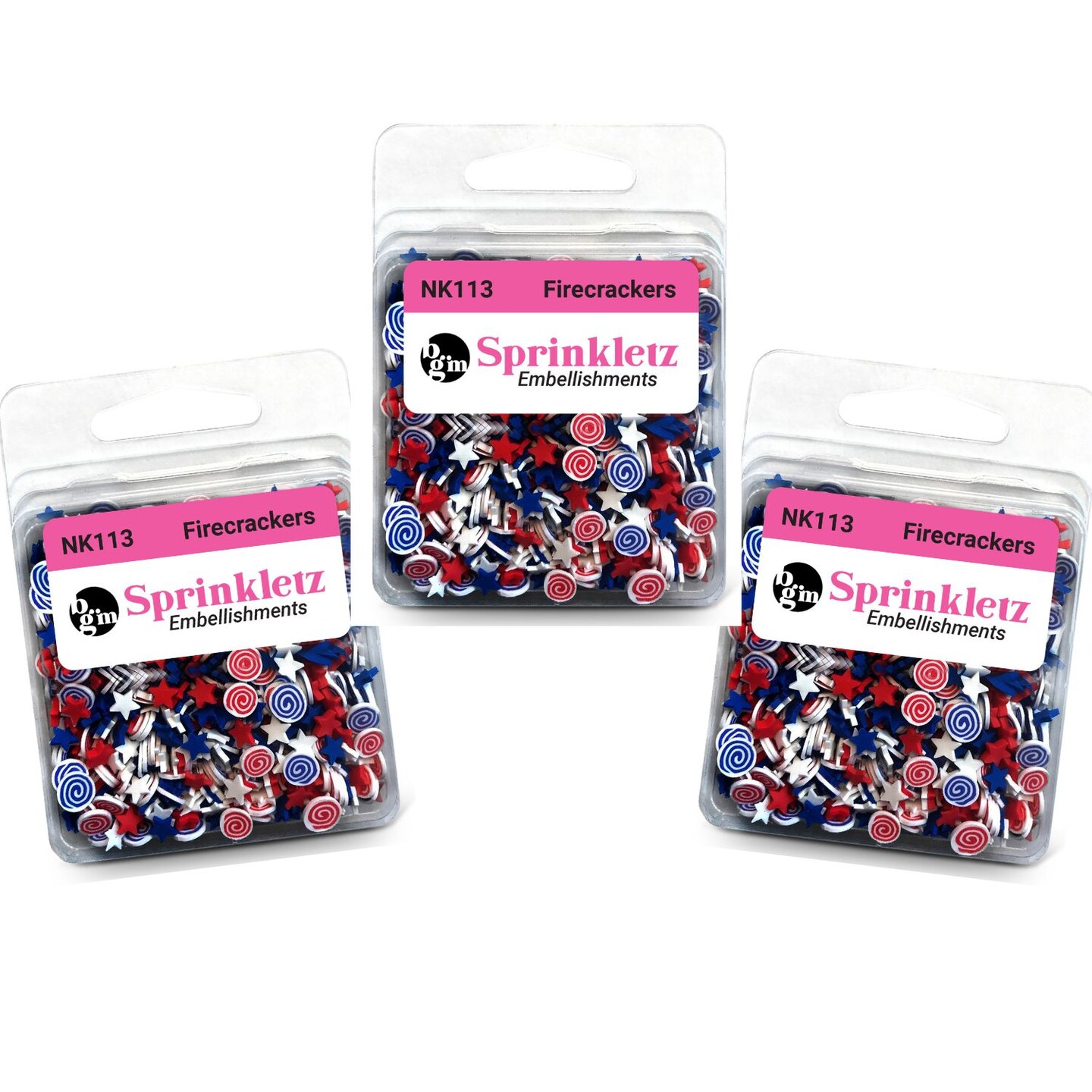 Buttons Galore Sprinkletz Embellishments for Crafts, Tiny Polymer Clay Shapes & Unique Designs - Firecrackers - 3 Pack