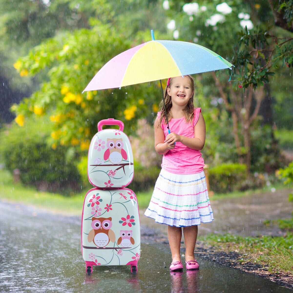 Costway 2Pcs 12&#x27;&#x27; 16&#x27;&#x27; Kids Luggage Set Suitcase Backpack School Travel Trolley ABS