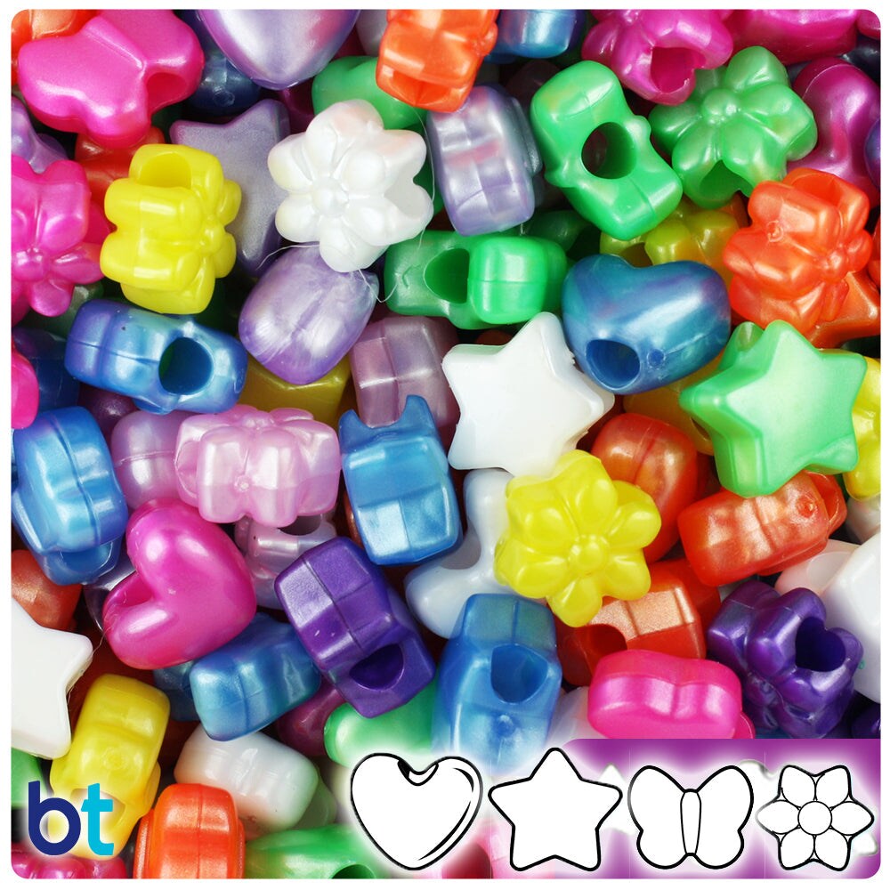 BeadTin Pearl Mix 13mm Small Shape Mix Plastic Pony Beads (4oz)