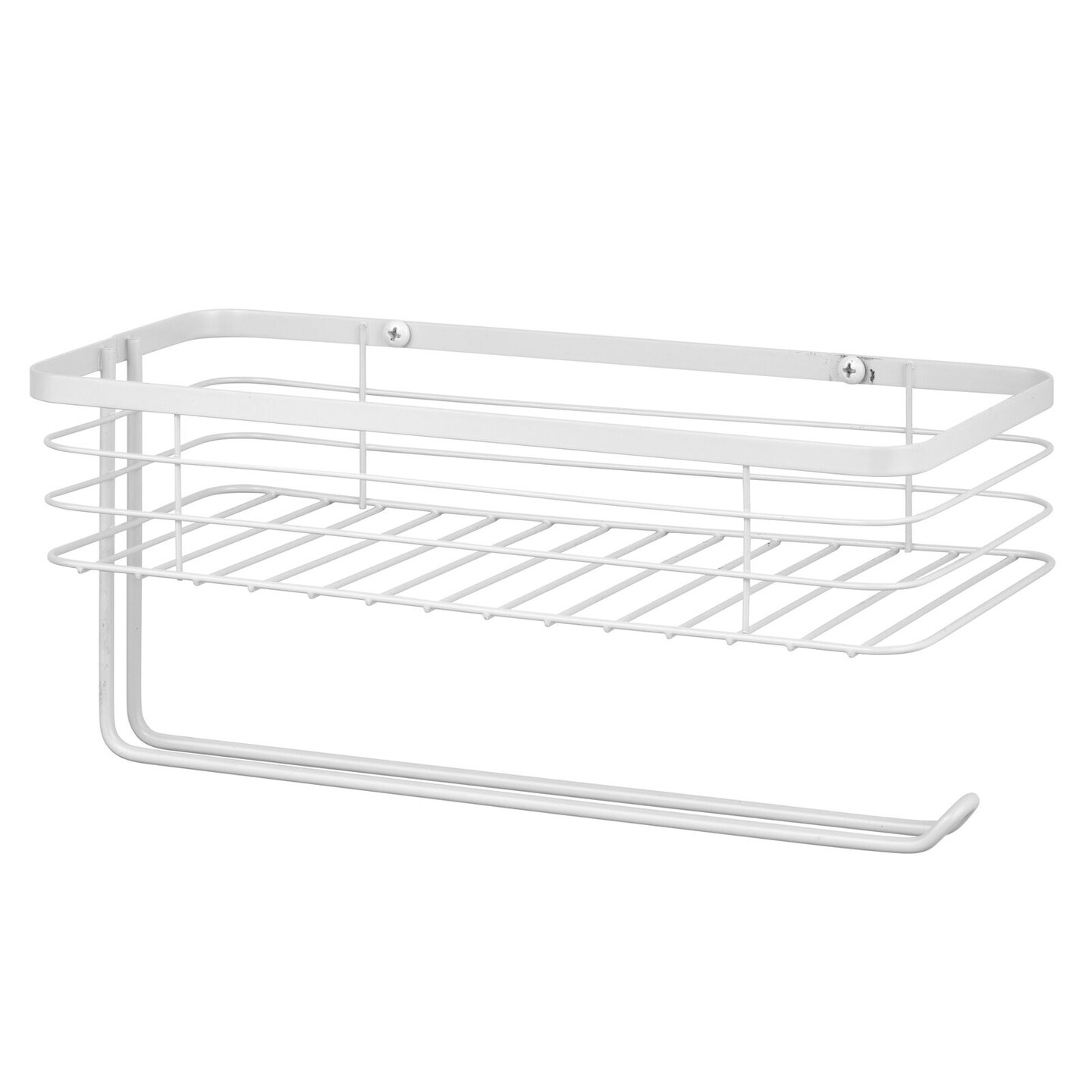 mDesign Metal Wall Mount Paper Towel Holder & Spice Rack Shelf