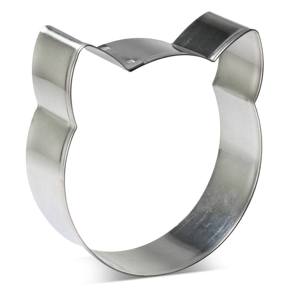 Round Cat Face Cookie Cutter 3.5 in B1604, CookieCutter.com, Tin Plated Steel, Handmade in the USA