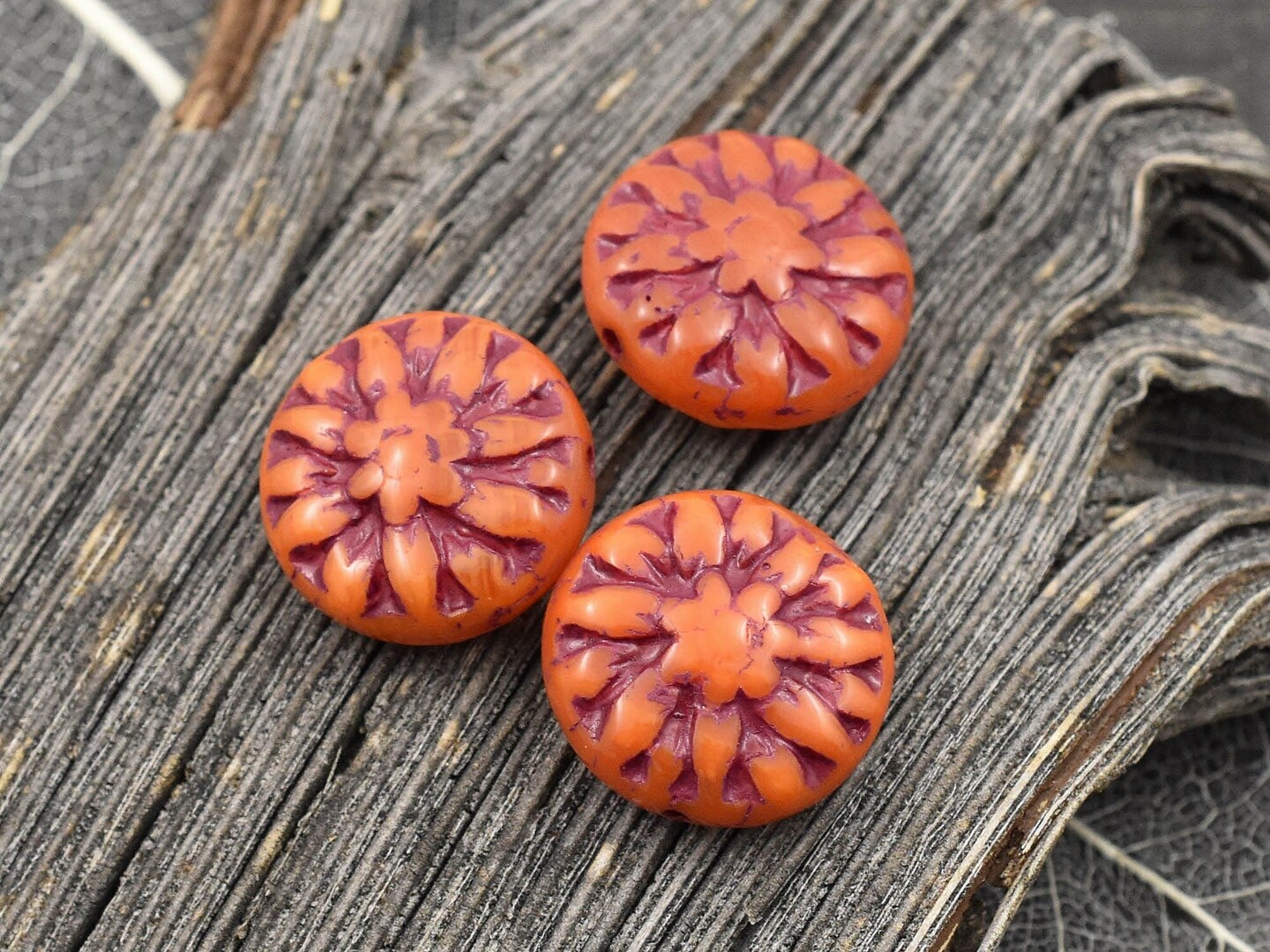 *6* 14mm Pink Washed Orange Dahlia Coin Beads
