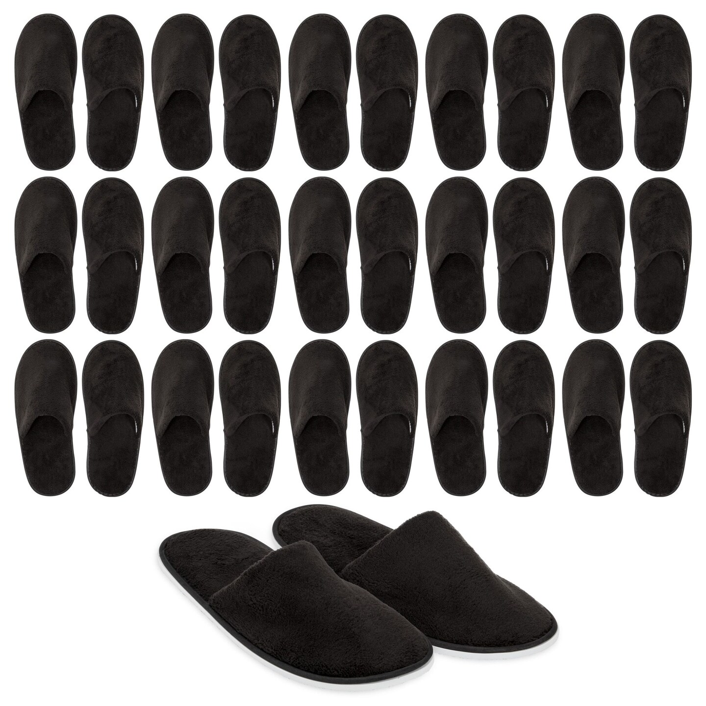 Disposable&#xA0;Closed Toe Slippers&#xA0;for Guests,&#xA0;Womens US Size&#xA0;12,&#xA0;Mens&#xA0;Size&#xA0;11&#xA0;(Black, 12 Pairs)