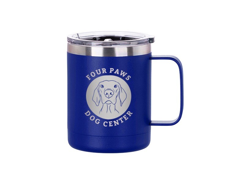Engraving Coffee Cup, 10 oz with Lid and Handle (Royal Blue)