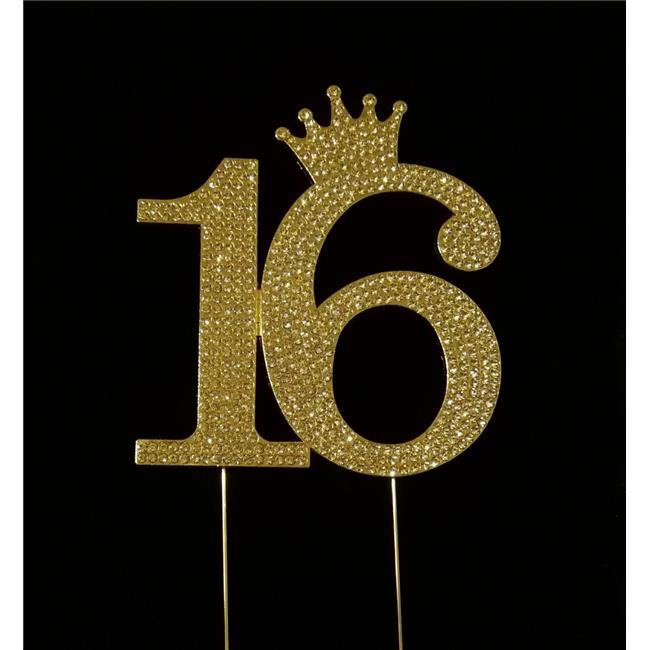 Tian Sweet  16th Tiara Crown Rhinestone Cake Topper - Gold