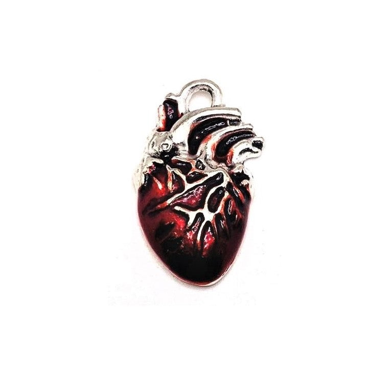 1, 4 or 20 Pieces: Red Enamel Anatomical Human Heart Charms