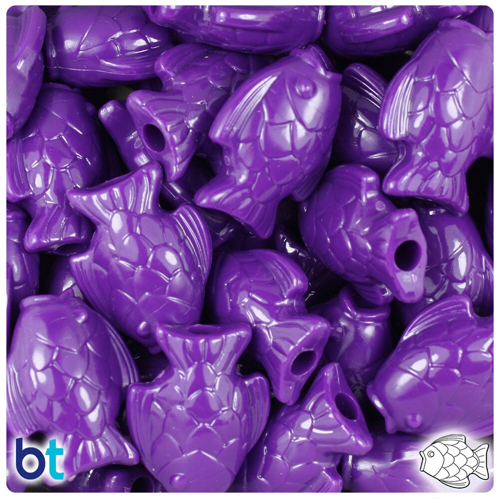 BeadTin Plum Neon Bright 24mm Fish Plastic Pony Beads (24pcs)