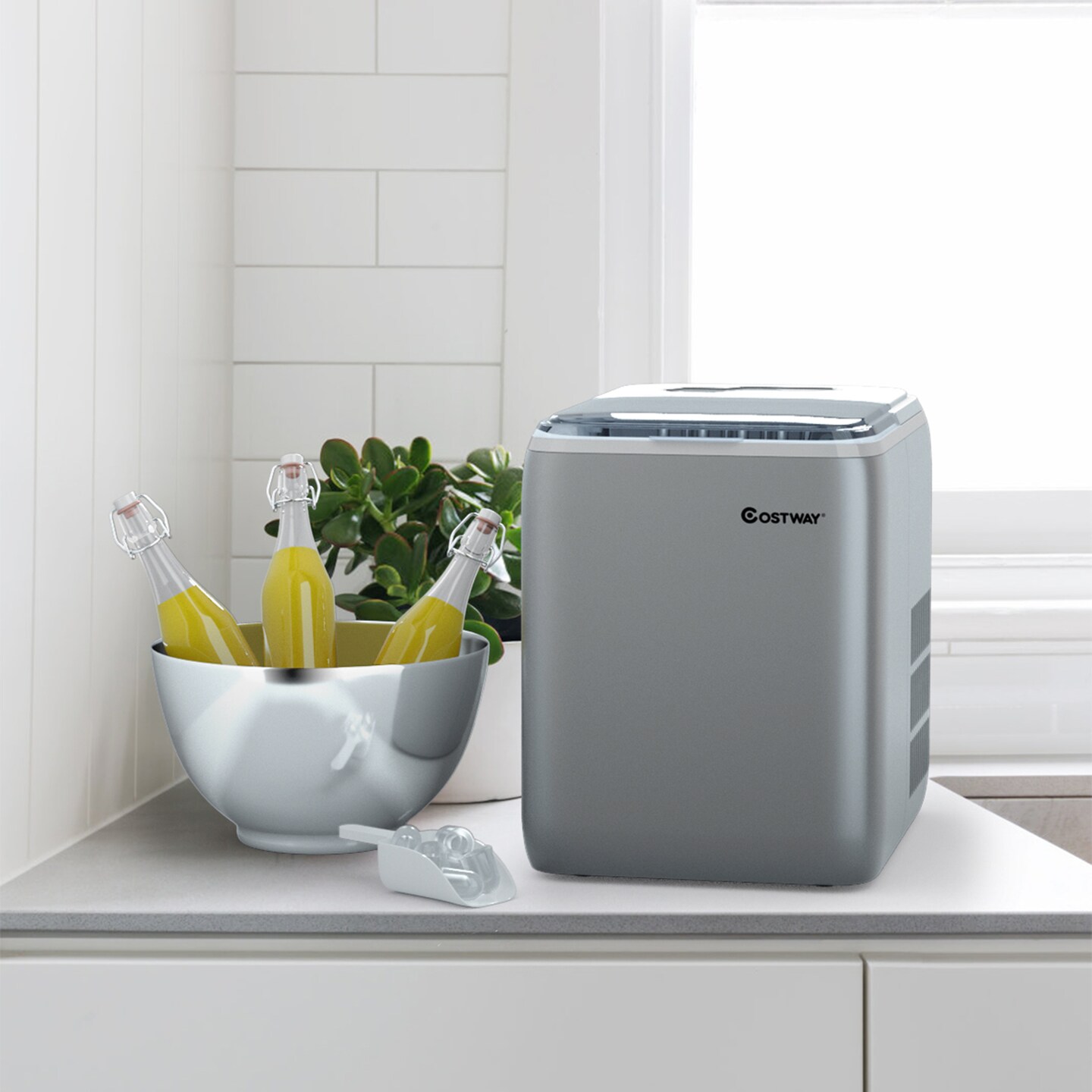 Costway Portable Countertop Ice Maker Machine 44Lbs/24H Self-Clean w/Scoop SilverBlackRedNavy
