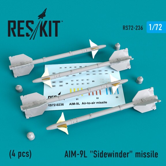 Reskit  1/72 Reskit AIM-9L &#x22;Sidewinder&#x22;  missile (4 PCS) (1/72) Detail Part